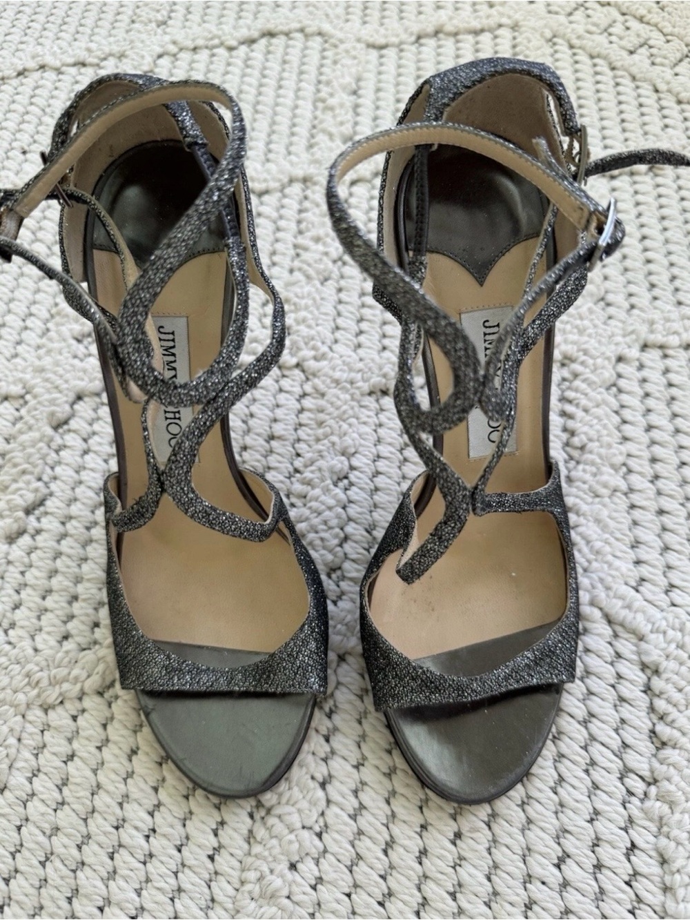 Jimmy Choo Lang Silver Glitter Heel
Sandals Size 38
